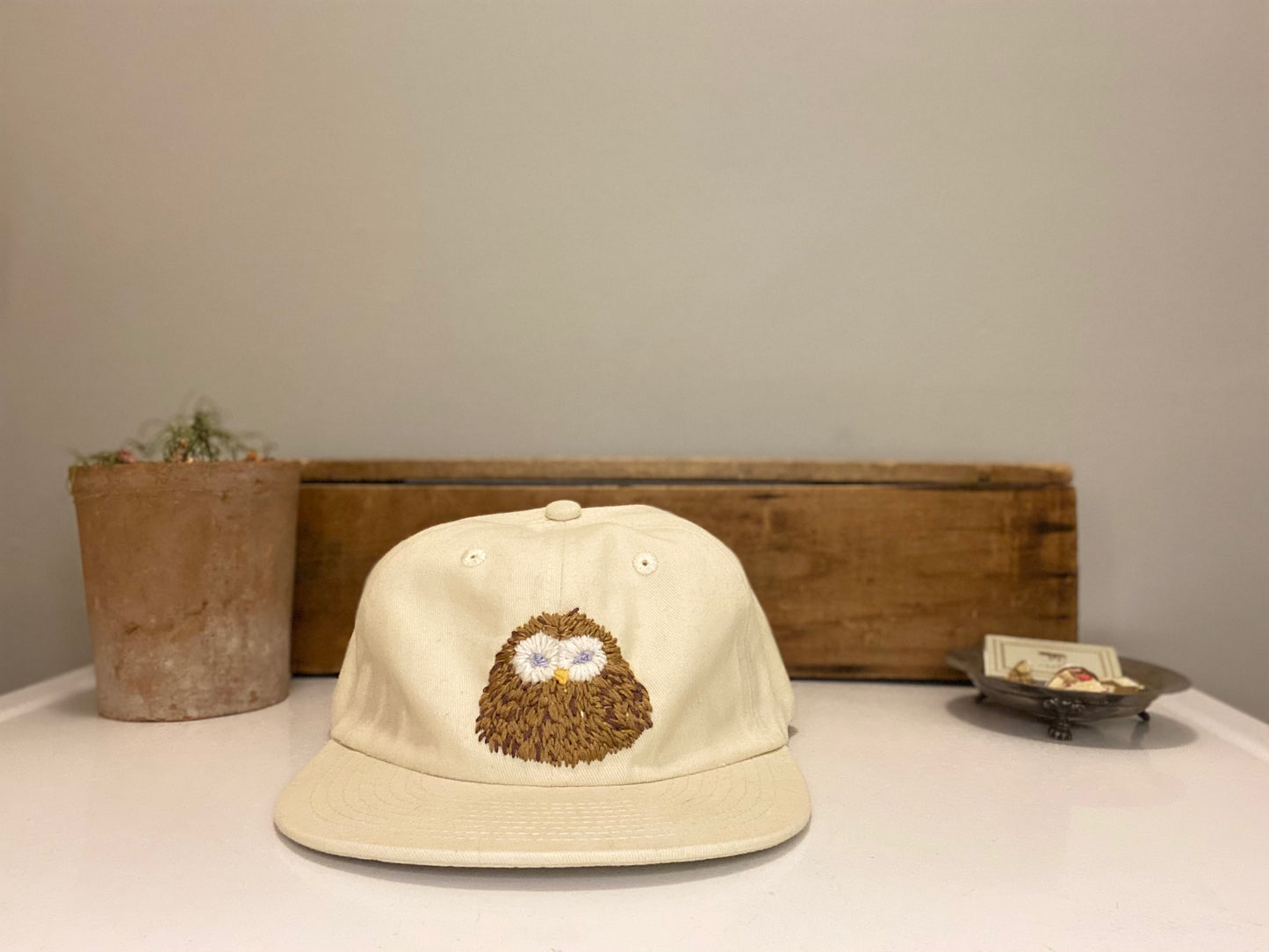 owl hand embroidered hat *custom*