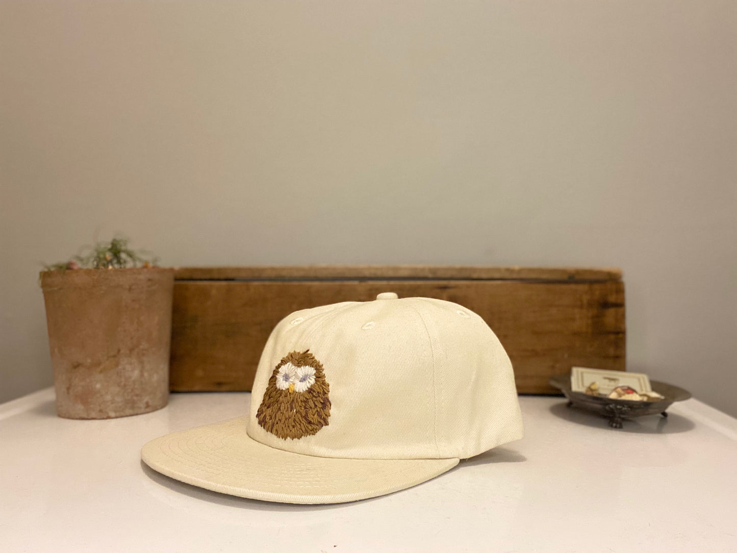 owl hand embroidered hat *custom*
