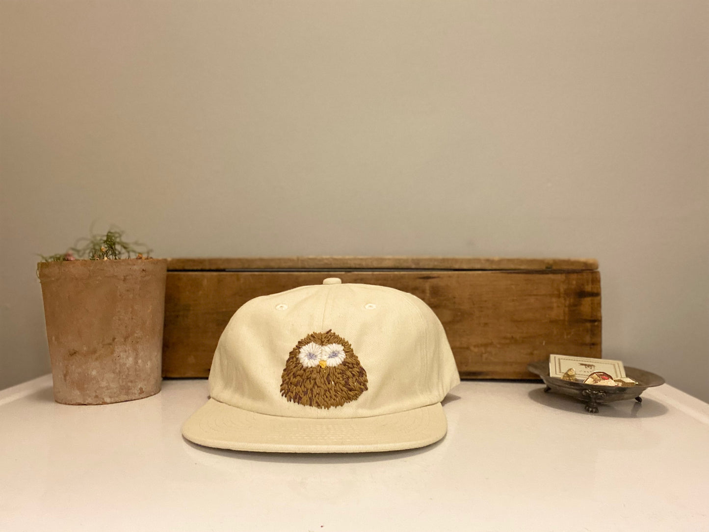 owl hand embroidered hat *custom*