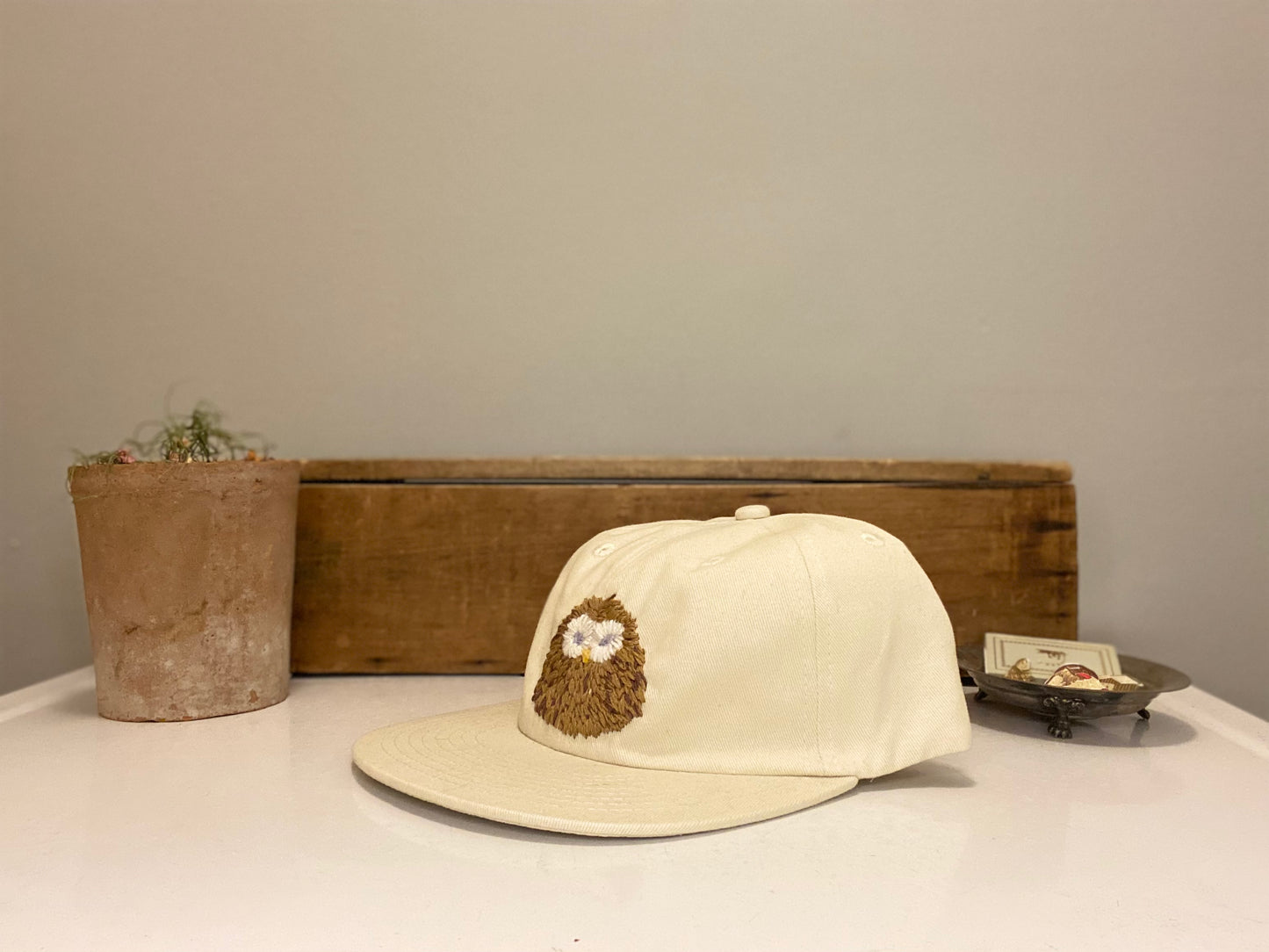 owl hand embroidered hat *custom*