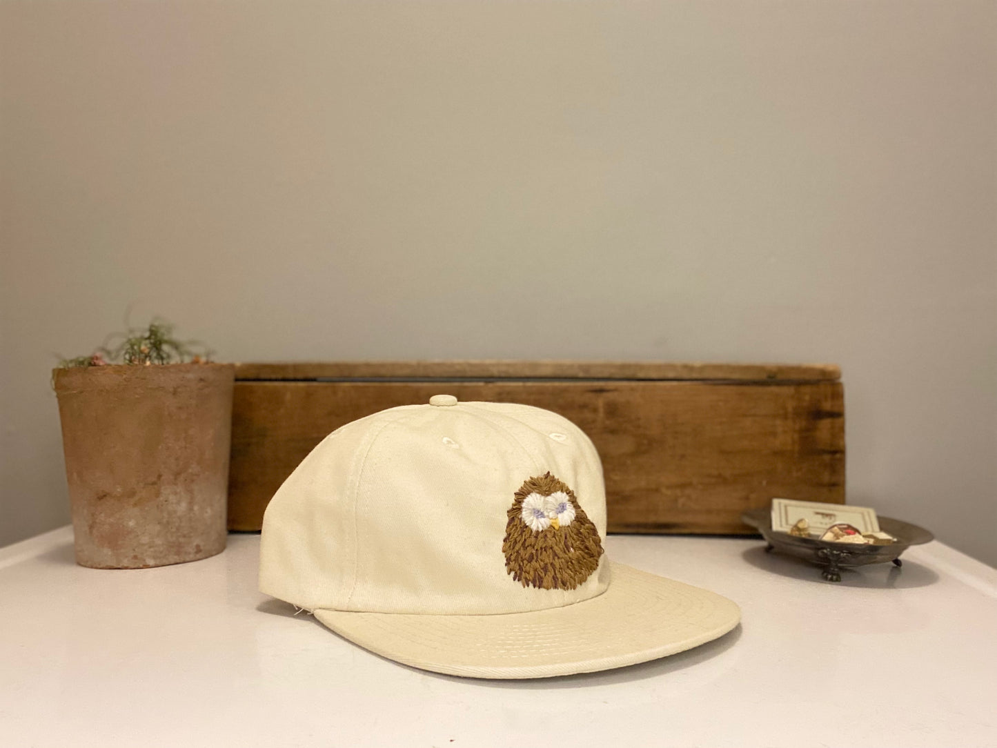 owl hand embroidered hat *custom*