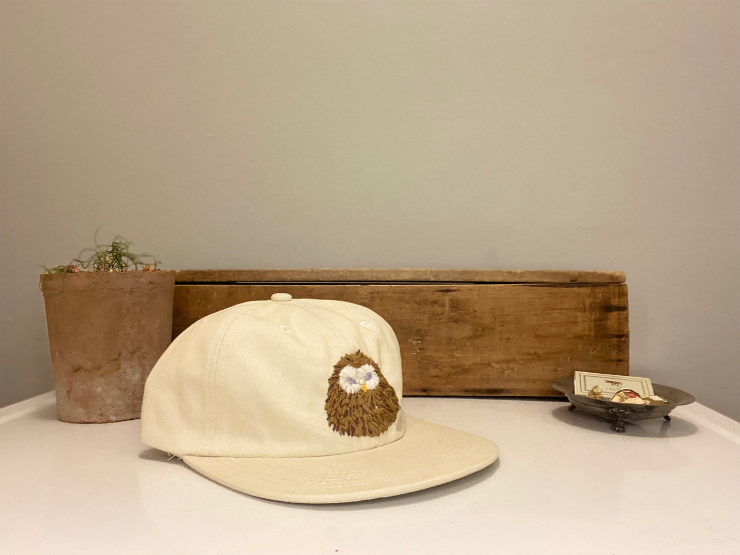 owl hand embroidered hat *custom*