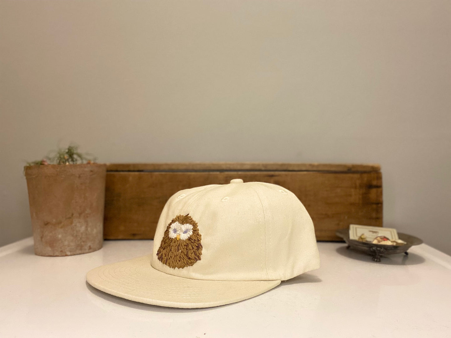 owl hand embroidered hat *custom*